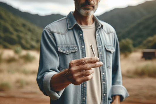 Medelålders man som håller en cannabis