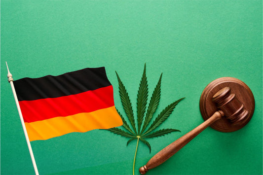 Tysk flagga, cannabisblad, stav