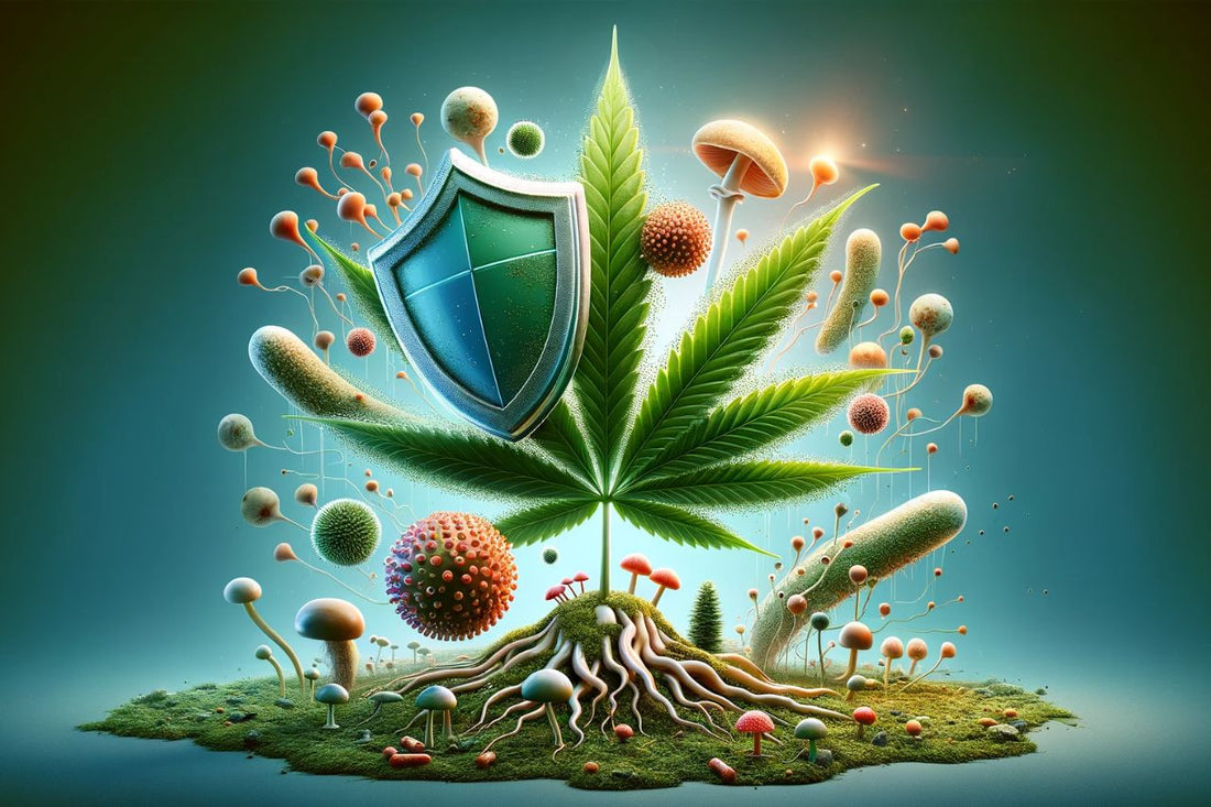 Animerat cannabisblad med en sköld