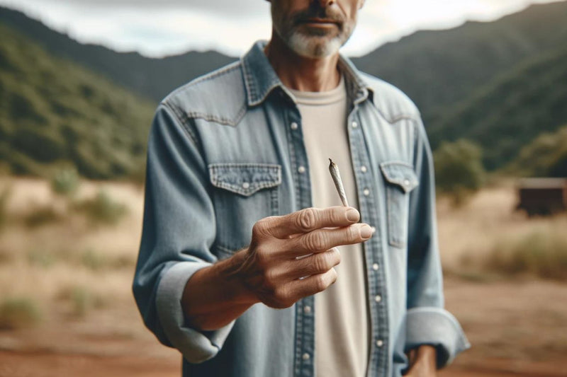 Medelålders man som håller en cannabis