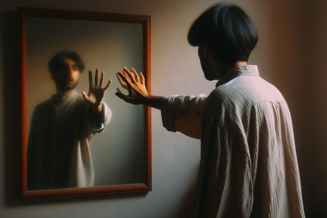 Man står framför en spegel
