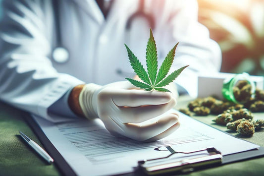 Läkare som håller ett cannabisblad