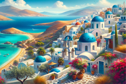 En målning av landskapet i Grekland