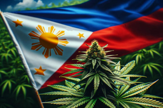 Cannabisplanta och filippinsk flagga
