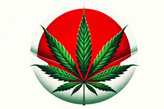 Cannabisblad i en röd cirkel