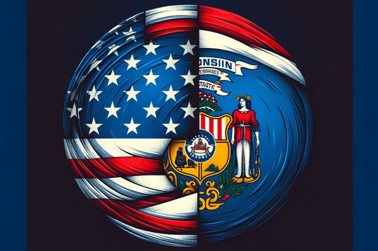 USA:s flagga och Wisconsins flagga
