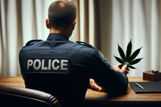 Polis som håller i ett cannabisblad