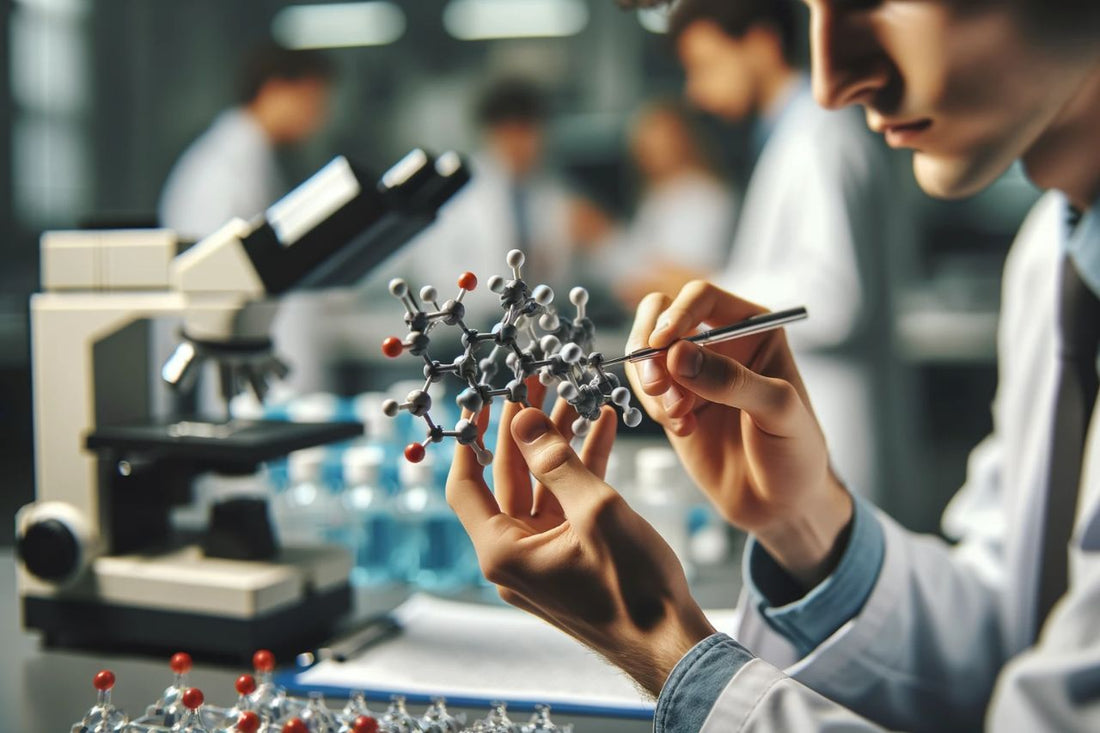 Forskare håller i en 3D-molekylmodell