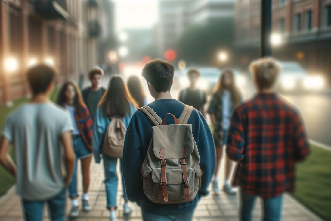 Grupp av tonåringar som vandrar