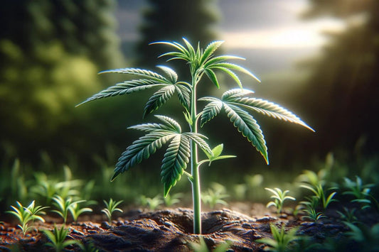 Tidigt stadium av en växande cannabisväxt