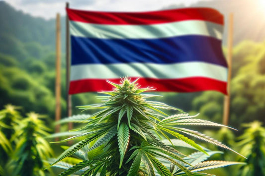 Thailands flagga och cannabisväxt