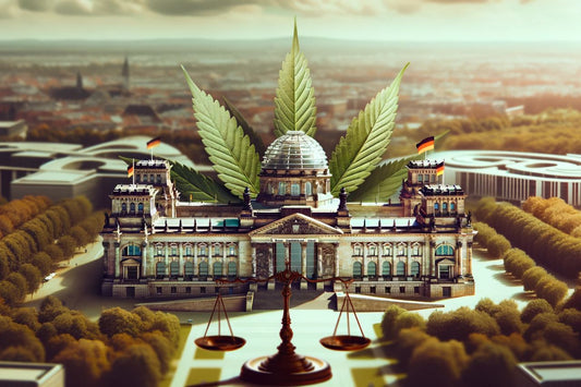 Tysk byggnad med cannabisblad