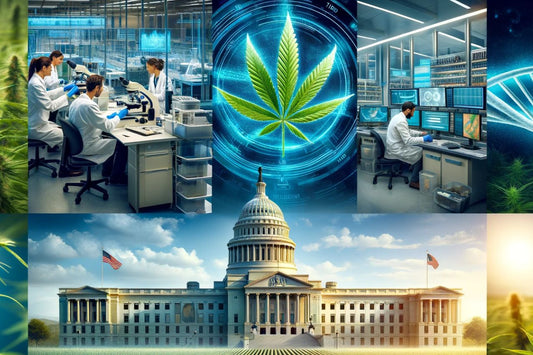 Forskare och ett cannabisblad