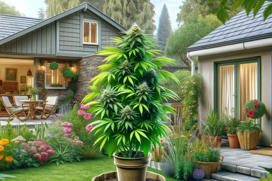 Cannabisväxt i en trädgård