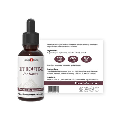 Formula Swiss Pet Routine för hästar - CBD olja 10 % CBD: flaska med etikett