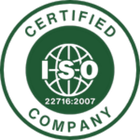 ISO-certifieringslogotyp med numret 22716:2007.