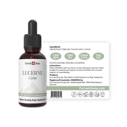 Formula Swiss Lucerne Calm – CBD olja 23,5 % THC-fri: flaska med etikett