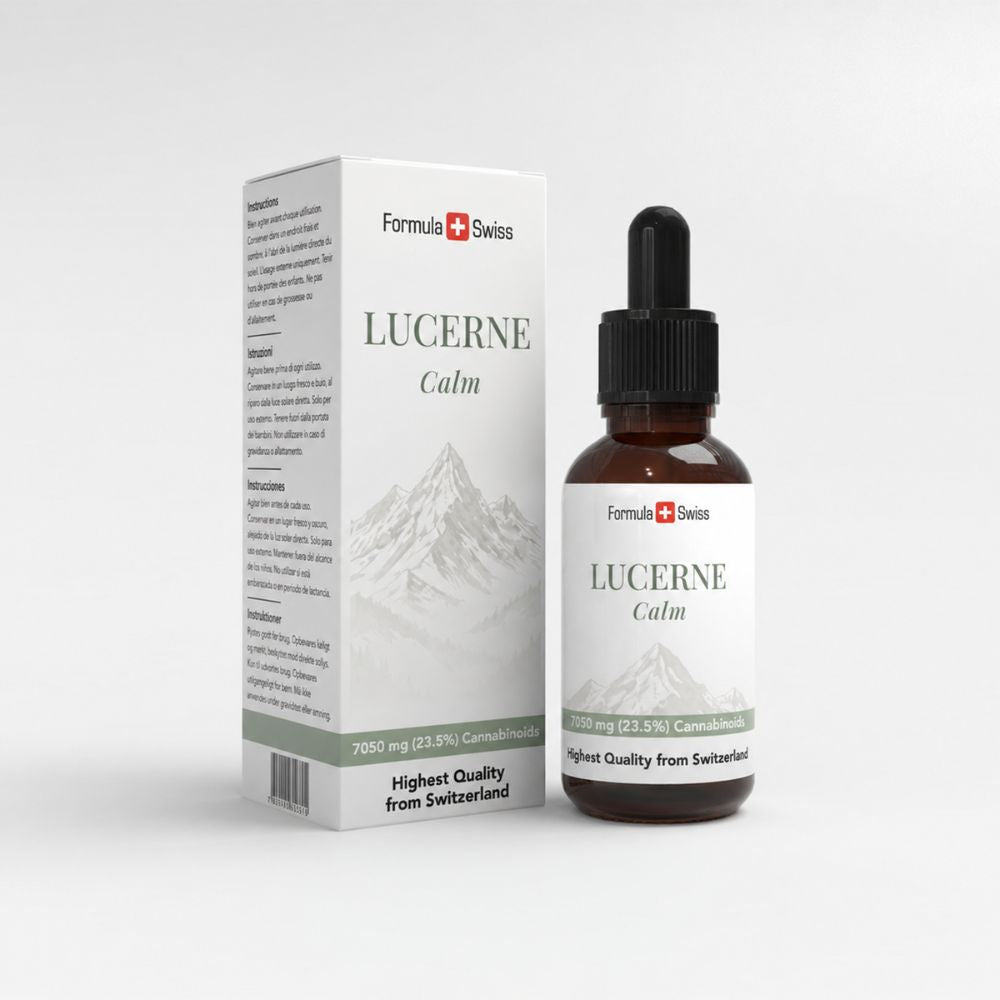 Formula Swiss Lucerne Calm – CBD olja 23,5 % THC-fri: flaska och förpackning