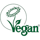 Vegansk logotyp med en solros mot vit bakgrund.
